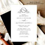 Invitación Boda de Monograma Elegante Blanco y Negro<br><div class="desc">Elegante invitación a la boda con delicado y fino monograma dibujado a mano con las iniciales de la novia y el novio. Diseño limpio y sencillo, lleno de elegancia y gracia. Delantero con color de fondo blanco mientras texto y monograma en negro. De vuelta en negro elegante. También disponible con...</div>