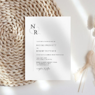Invitación Boda de Monograma Elegante Blanco y Negro