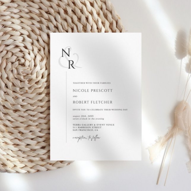 Invitación Boda de Monograma Elegante Blanco y Negro (Subido por el creador)