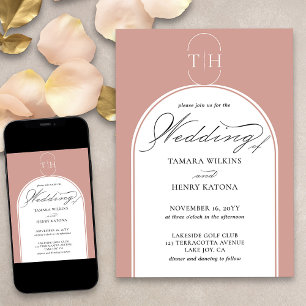 Invitación Boda de monograma elegante con caligrafía en oro r