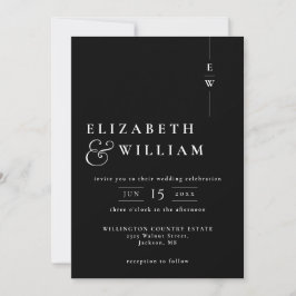 Invitación Boda De Monograma Elegante Moderno En Blanco Y Neg