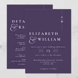 Invitación Boda de monograma elegante moderno todo en uno púr