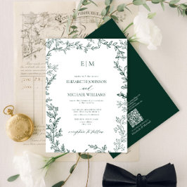 Invitación Boda de Monograma Elegante Verde Esmeralda Código 