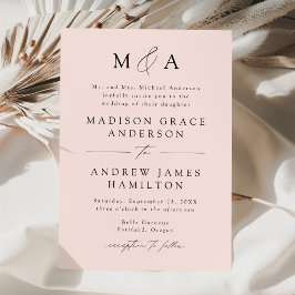 Invitación Boda de Monograma Elegante y Moderno en Rosa