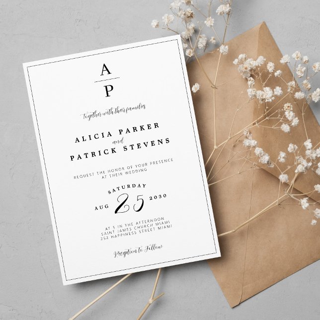 Invitación Boda de monograma en blanco y negro formalmente el (Subido por el creador)