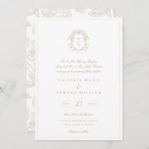 Invitación Boda de monograma Escudo Beige