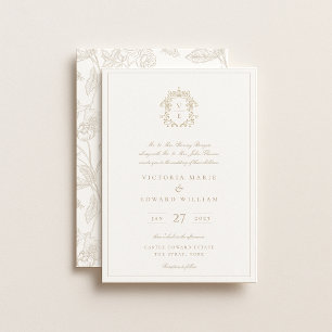 Invitación Boda de monograma Escudo Beige