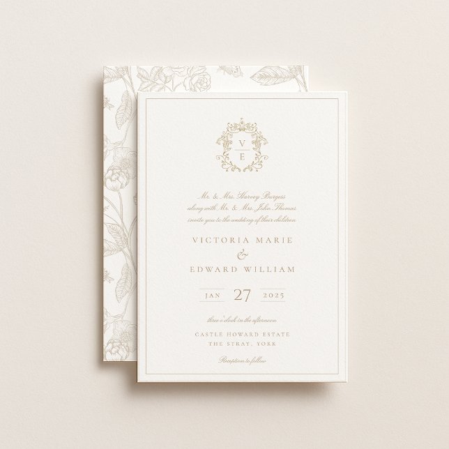 Invitación Boda de monograma Escudo Beige (Subido por el creador)