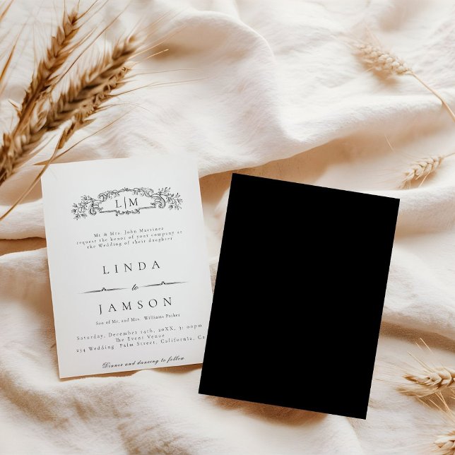 Invitación Boda de monograma escudo botánico elegante y de Mo (Subido por el creador)