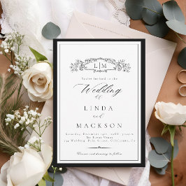 Invitación Boda de monograma escudo botánico elegante y de Mo
