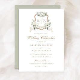 Invitación Boda de Monograma Escudo Floral White Greenerenera