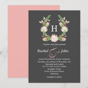 Invitación Boda de monograma floral australiano gris formal