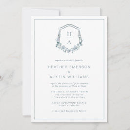 Invitación Boda de monograma floral azul