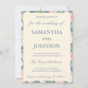 Invitación Boda de Monograma Floral Azul Costero Moderno de M