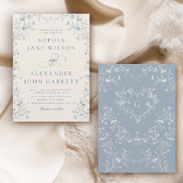 Invitación Boda de Monograma Floral Azul Romántico