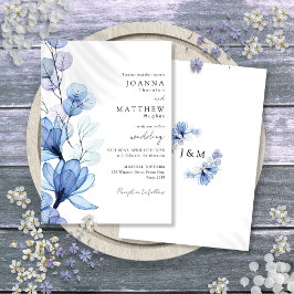 Invitación Boda de monograma floral azul transparente y turbi