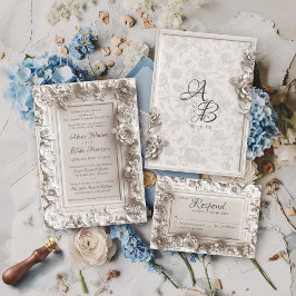 Invitación Boda de monograma floral barroco vintage