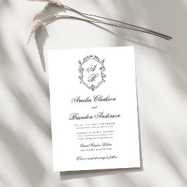 Invitación Boda de Monograma Floral Clásico Formal Escudo