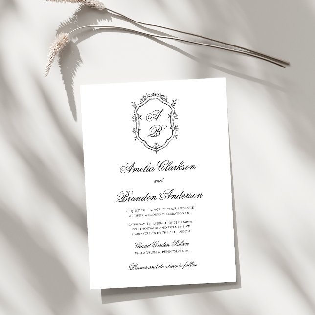 Invitación Boda de Monograma Floral Clásico Formal Escudo (Subido por el creador)