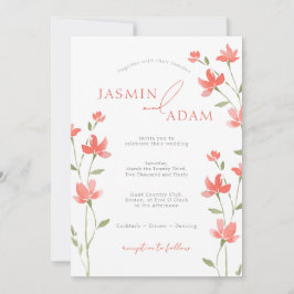 Invitación Boda de monograma floral de coral elegante