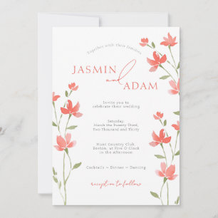 Invitación Boda de monograma floral de coral elegante