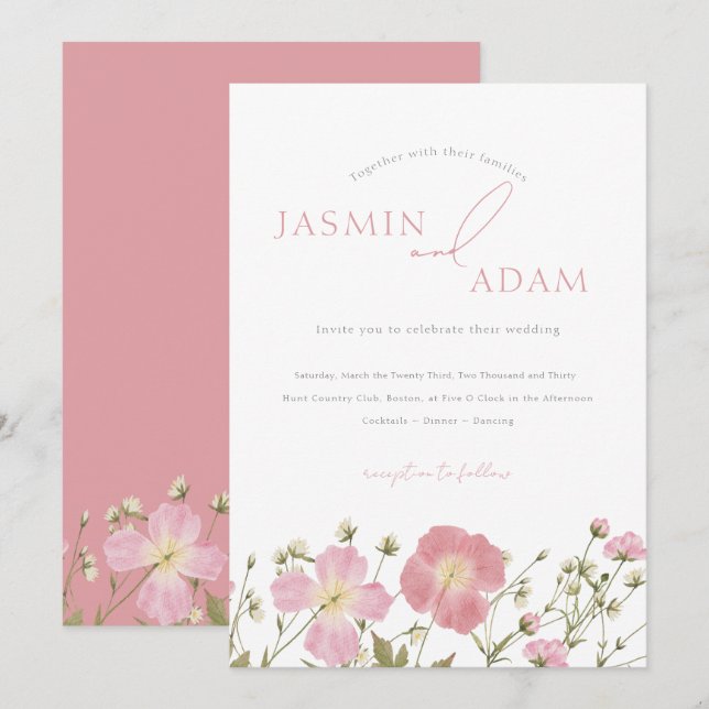Invitación Boda de Monograma Floral de Flor Silvestre Románti (Anverso / Reverso)