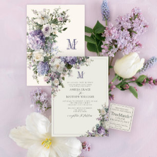 Invitación Boda de Monograma Floral de Hortensias de Lila For