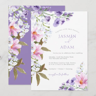 Invitación Boda de monograma floral de lavanda elegante