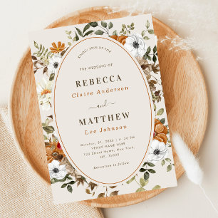 Invitación Boda de Monograma Floral de Otoño Vintage Fall