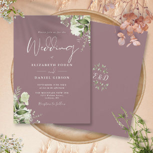 Invitación Boda de monograma floral de vegetación grisáceo
