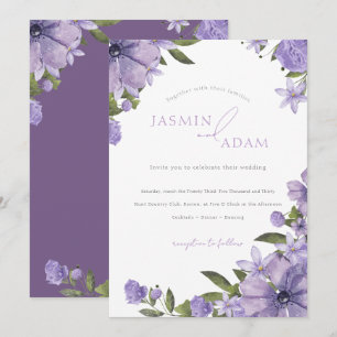 Invitación Boda de monograma floral morado elegante