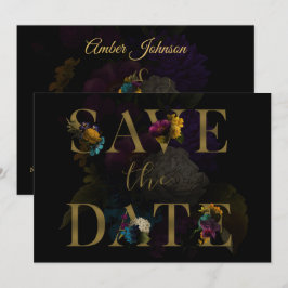 Invitación Boda De Monograma Floral Oscura Salvar La Fecha
