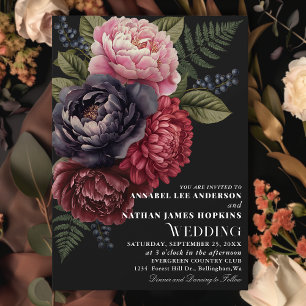Invitación Boda de Monograma Floral Peónico Romántico Vintage