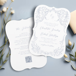 Invitación Boda de monograma floreado vintage azul polvorient