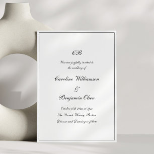 Invitación Boda de Monograma Formal Clásico en Blanco y Negro