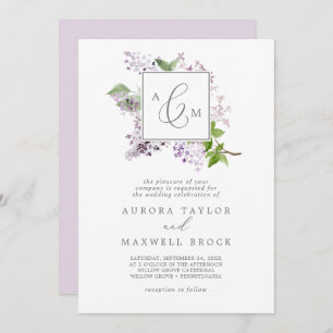 Invitación Boda de monograma formal Lilac Rústico