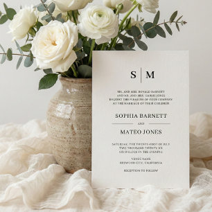 Invitación Boda de monograma formal tradicional beige