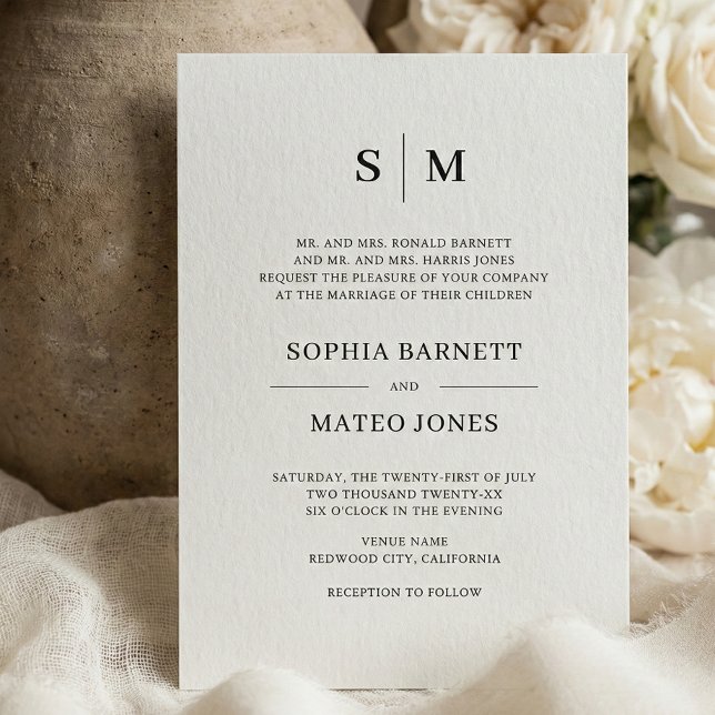 Invitación Boda de monograma formal tradicional beige (Subido por el creador)