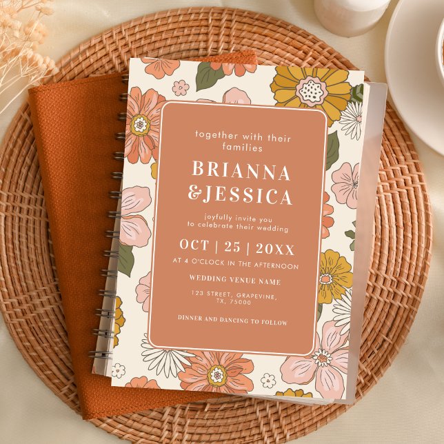 Invitación Boda de monograma fotográfico con patrón de flor r (Subido por el creador)