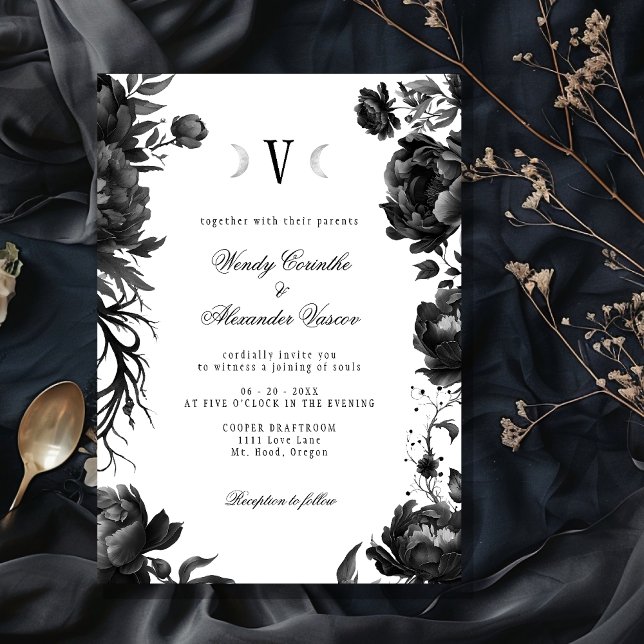 Invitación Boda de Monograma Gótico Blanco Moon (Subido por el creador)