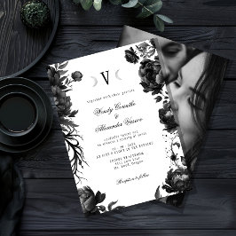 Invitación Boda de Monograma Gótico Gótico de la Luna Blanca