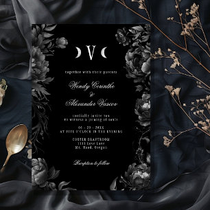 Invitación Boda de Monograma Gótico Gótico Negro Moon