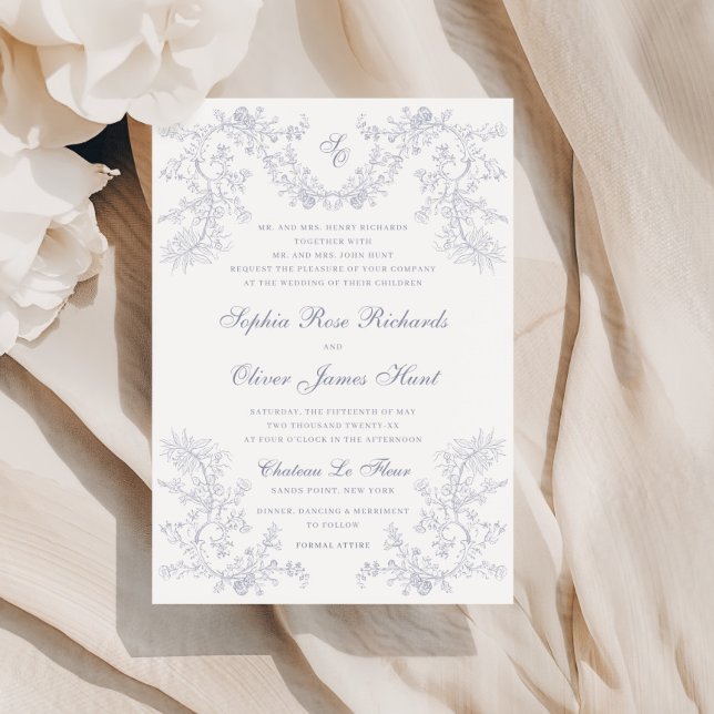 Invitación Boda de Monograma Gris Chino Vintage (Subido por el creador)