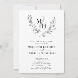 Invitación Boda de monograma I del código QR de Wreath botáni