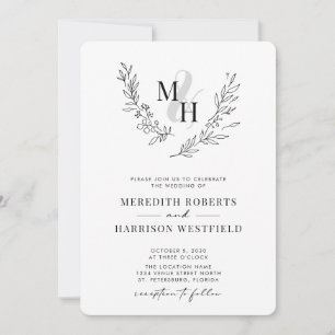 Invitación Boda de monograma I del código QR de Wreath botáni