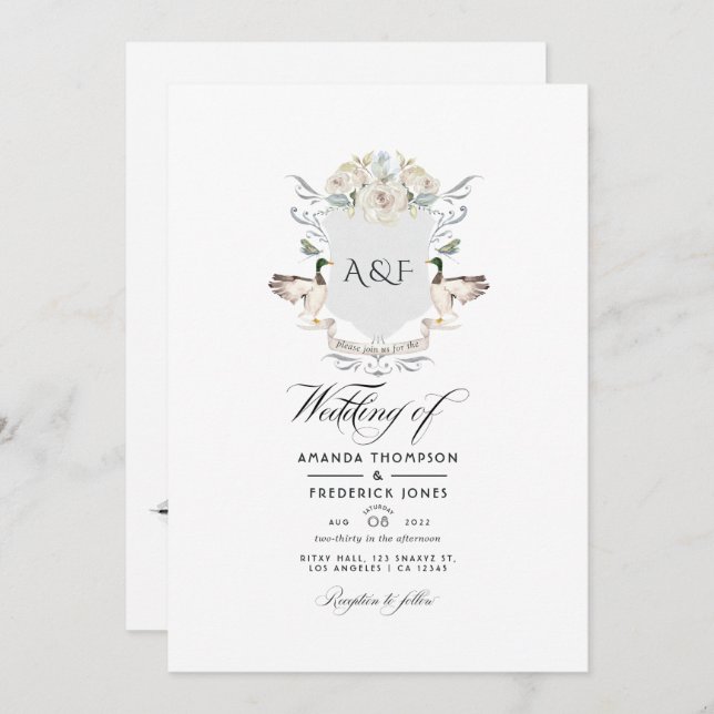 Invitación Boda de Monograma Lakeside Escudo (Anverso / Reverso)