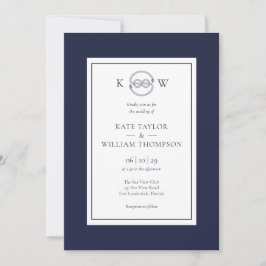 Invitación Boda de Monograma Marino Nudo Azul Marino 