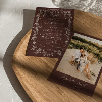 Boda de Monograma Marrón Chocolate Floral Old Mone