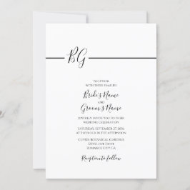 Invitación Boda de monograma Minimalista blanco y negro
