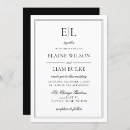 Invitación Boda de monograma minimalista blanco y negro